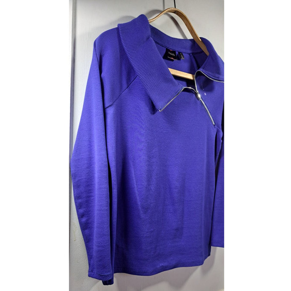 Rafaella Zipper Collar Sweater. Medium Long Sleeve in Royal Blue. Cotton Spandex - Picture 4 of 8